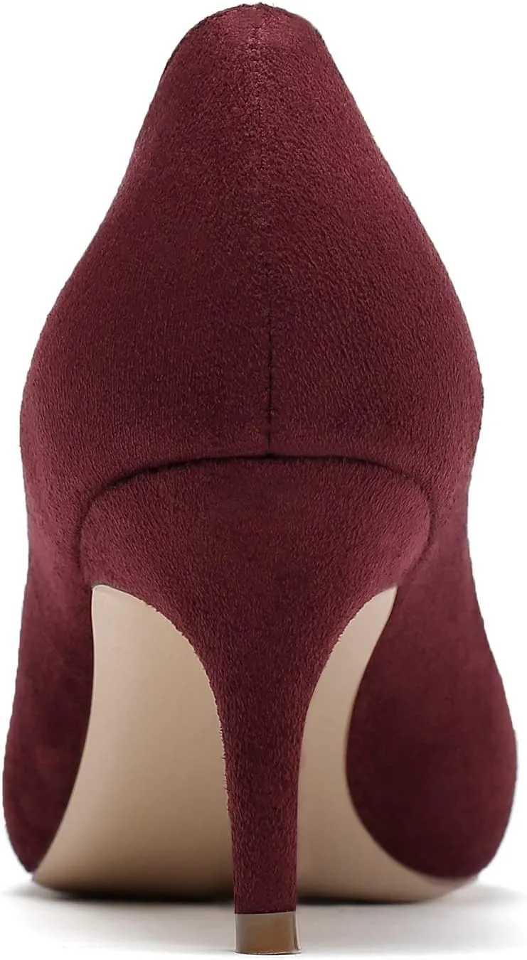 Eldof Women's Kitten Heel Pumps Pointed Toe Suede Heels Slip on Comfort Pumps 2.6 Inches for Dress Party Office