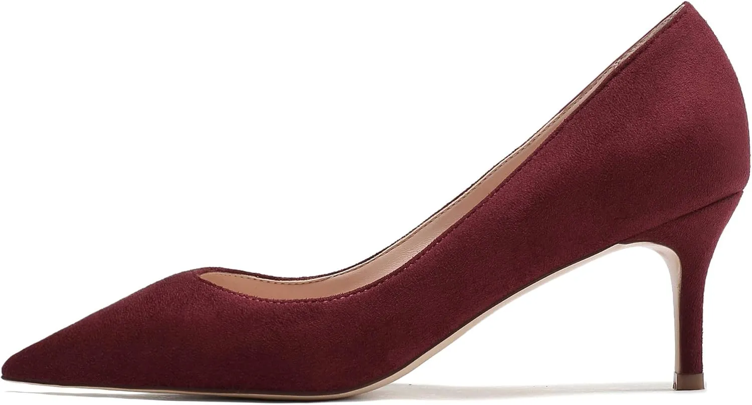 Eldof Women's Kitten Heel Pumps Pointed Toe Suede Heels Slip on Comfort Pumps 2.6 Inches for Dress Party Office