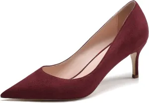 Eldof Women's Kitten Heel Pumps Pointed Toe Suede Heels Slip on Comfort Pumps 2.6 Inches for Dress Party Office