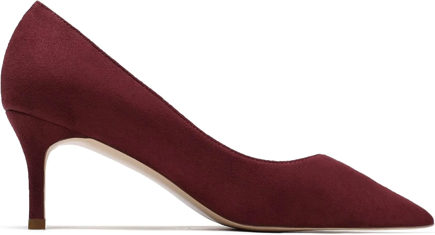 Eldof Women's Kitten Heel Pumps Pointed Toe Suede Heels Slip on Comfort Pumps 2.6 Inches for Dress Party Office