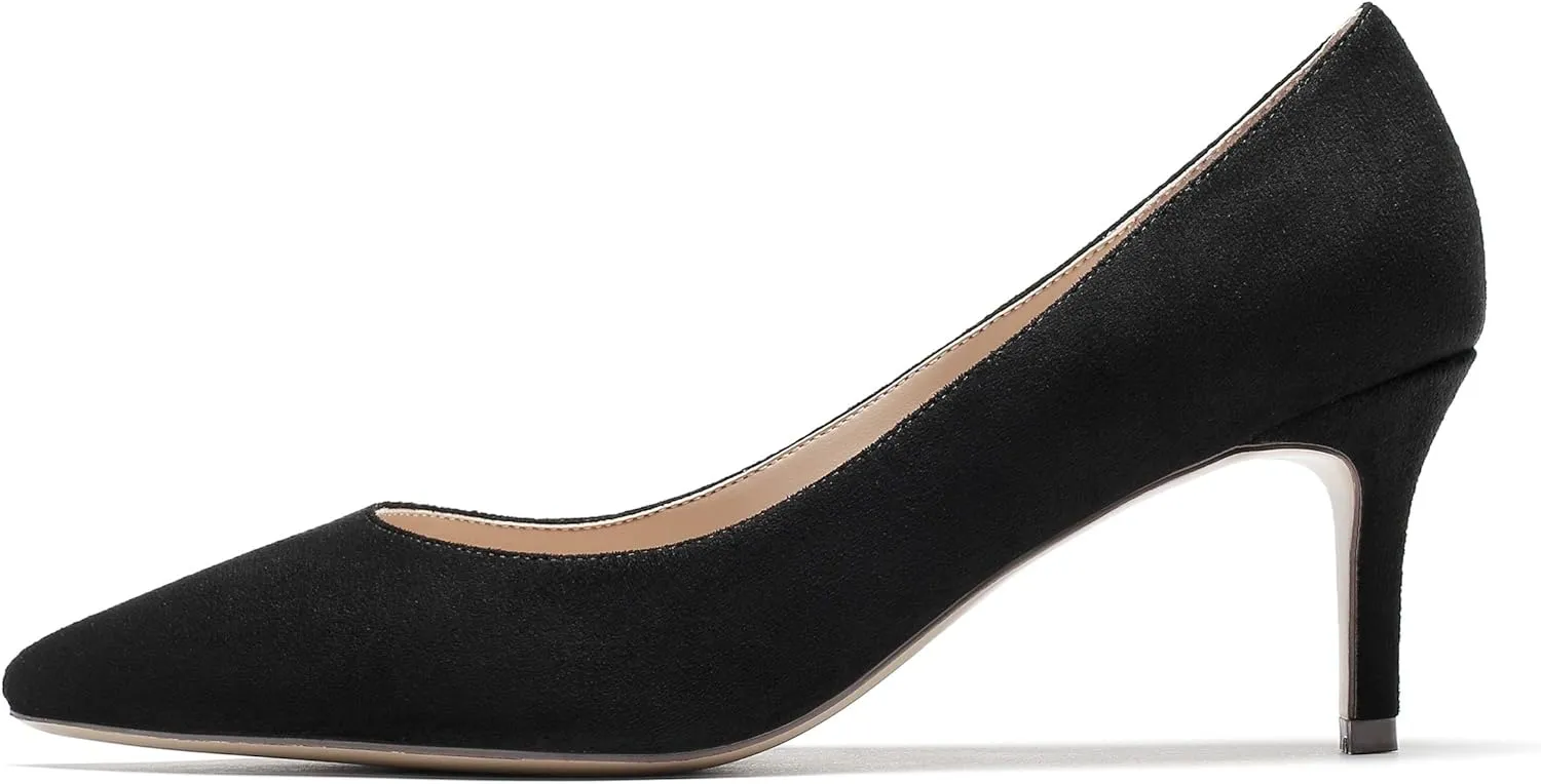 Eldof Women's Kitten Heel Pumps Pointed Toe Suede Heels Slip on Comfort Pumps 2.6 Inches for Dress Party Office
