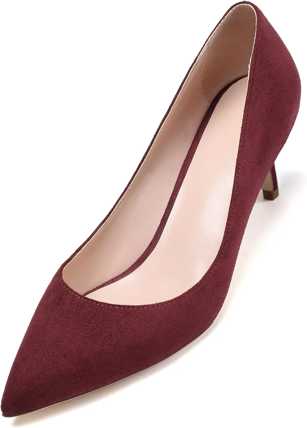 Eldof Women's Kitten Heel Pumps Pointed Toe Suede Heels Slip on Comfort Pumps 2.6 Inches for Dress Party Office