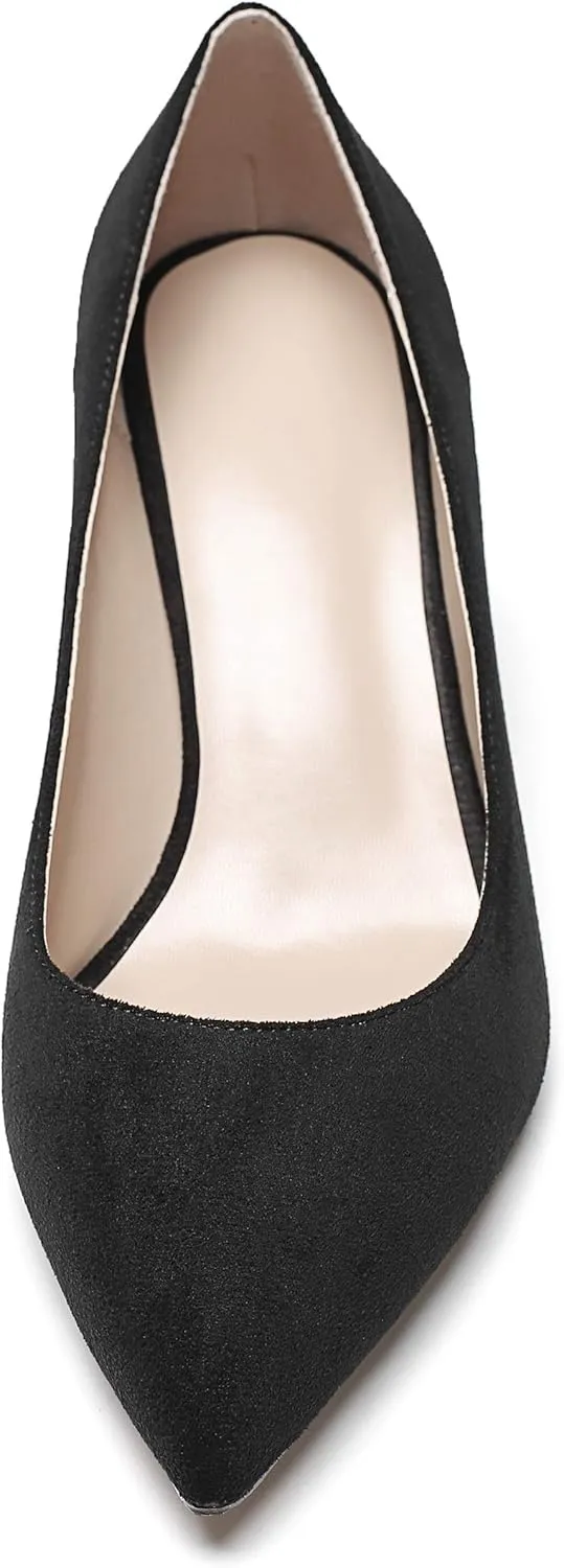 Eldof Women's Kitten Heel Pumps Pointed Toe Suede Heels Slip on Comfort Pumps 2.6 Inches for Dress Party Office