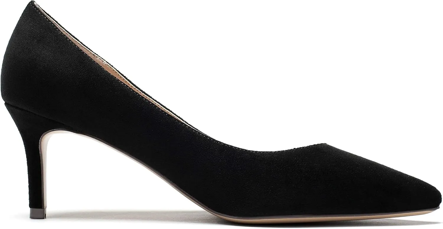 Eldof Women's Kitten Heel Pumps Pointed Toe Suede Heels Slip on Comfort Pumps 2.6 Inches for Dress Party Office