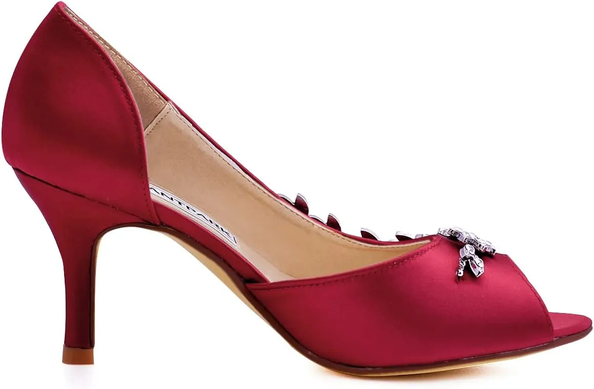 ELEGANTPARK Wedding Heels for Women Peep Toe Wedding Shoes for Bride High Heel Pumps Rhinestones Bridal Shoes Satin Evening Party Prom Dress Pumps