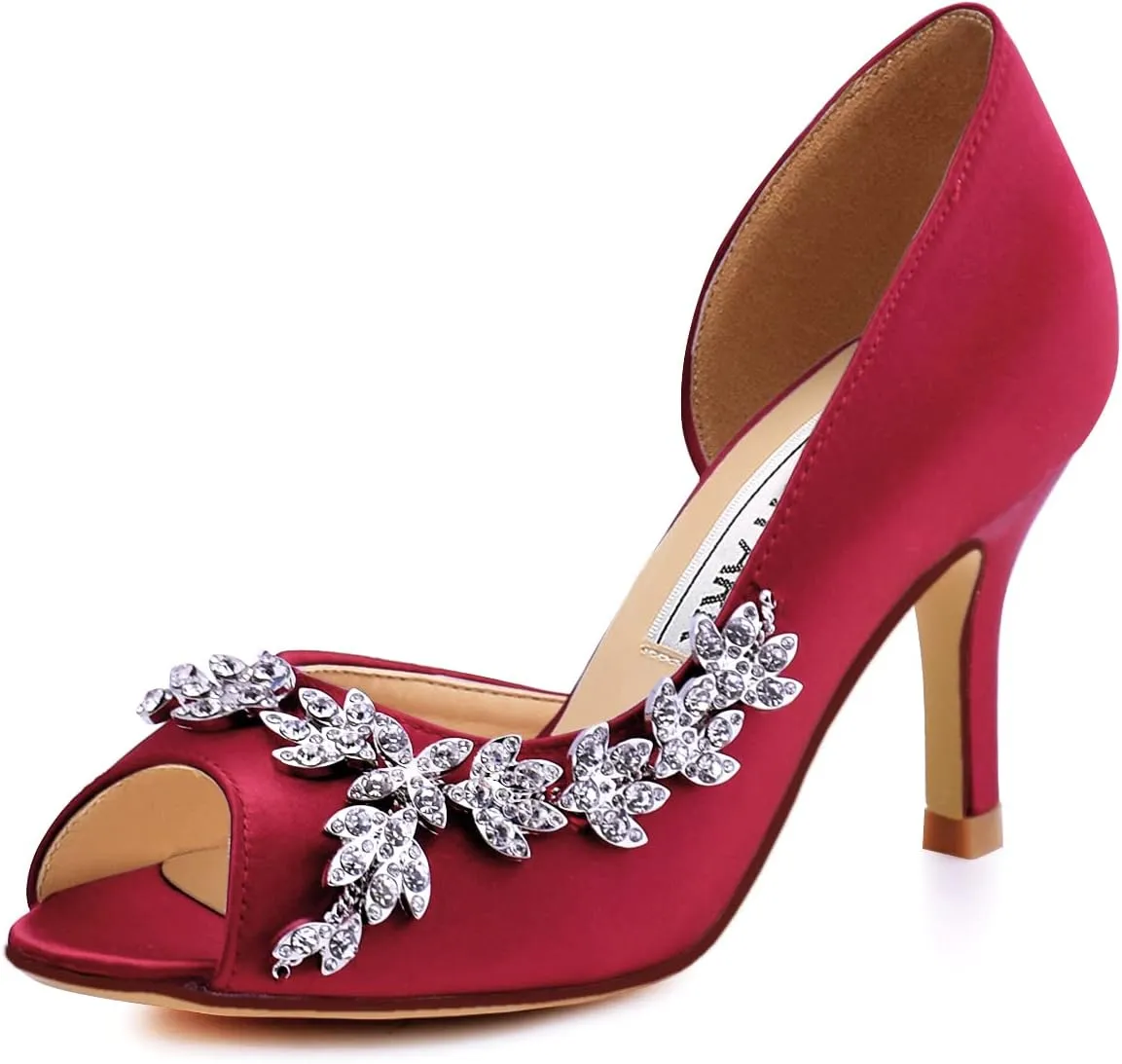 ELEGANTPARK Wedding Heels for Women Peep Toe Wedding Shoes for Bride High Heel Pumps Rhinestones Bridal Shoes Satin Evening Party Prom Dress Pumps
