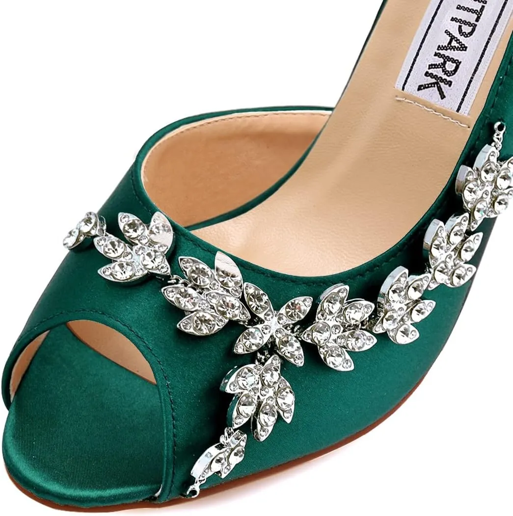 ELEGANTPARK Wedding Heels for Women Peep Toe Wedding Shoes for Bride High Heel Pumps Rhinestones Bridal Shoes Satin Evening Party Prom Dress Pumps