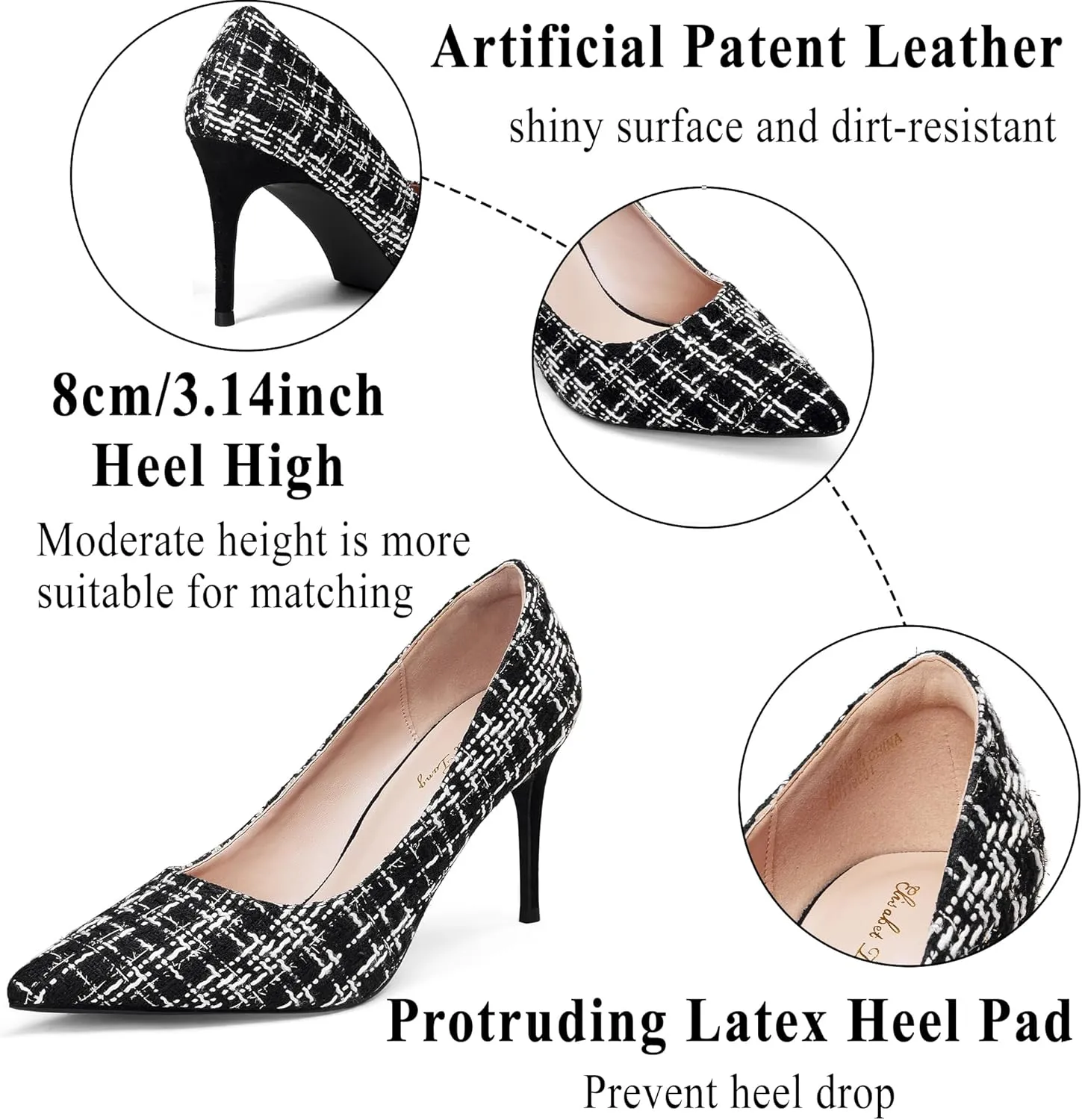 Elisabet Tang 3 in Classic Pointy Pull on Heeled Wedding Pumps - Comfortable Stiletto Closed Toe Dress Heels for Prom Work