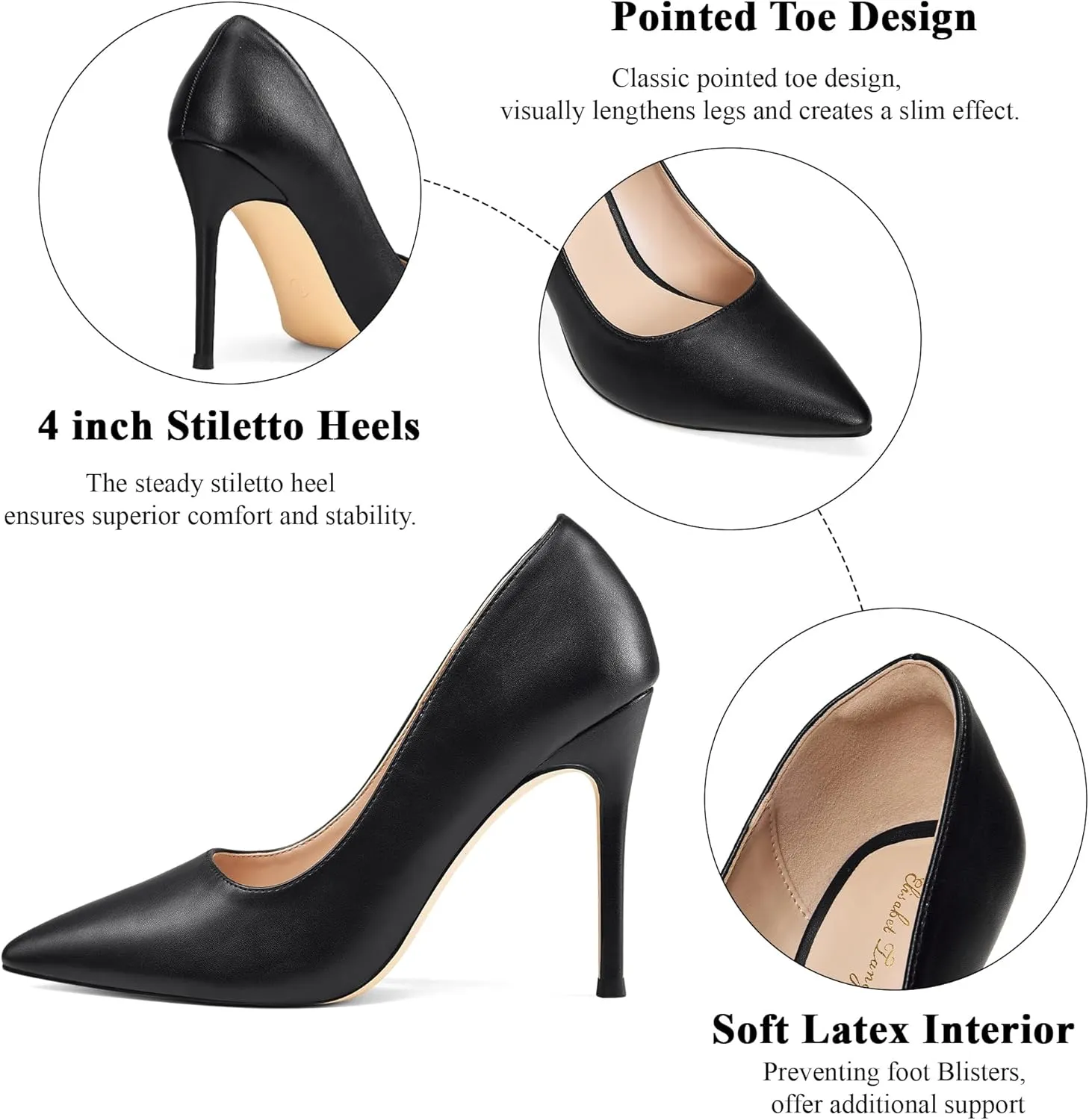 Elisabet Tang Women's High Heels Pumps Closed Pointed Toe Stiletto 4inch Heels Classic Office Special Dressy Wedding Pump Shoes