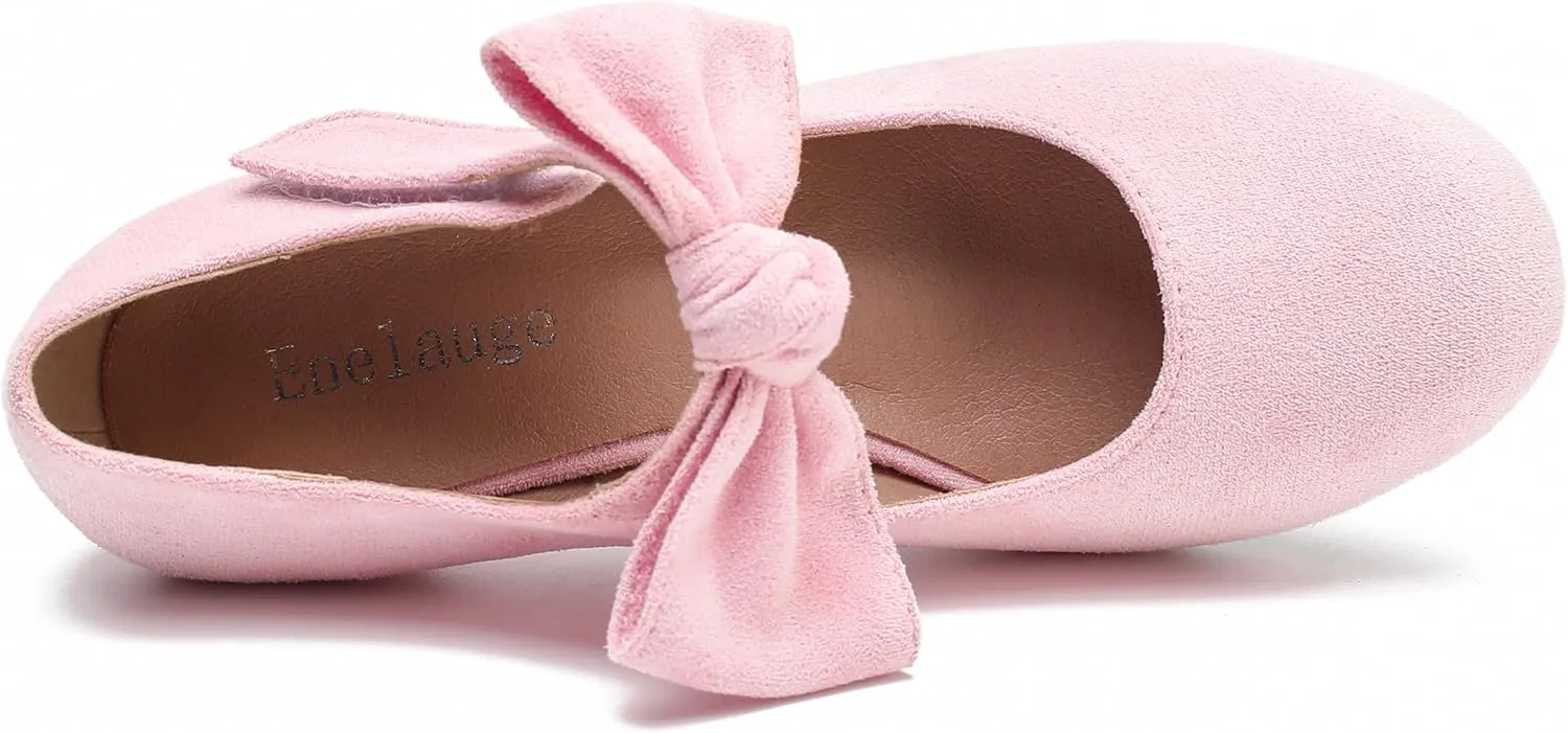 Enelauge Women's Bow Mary Jane Pumps Low Kitten Heels Round Toe Ankle Strap Wedding Office Work Dress Evening Party Shoes