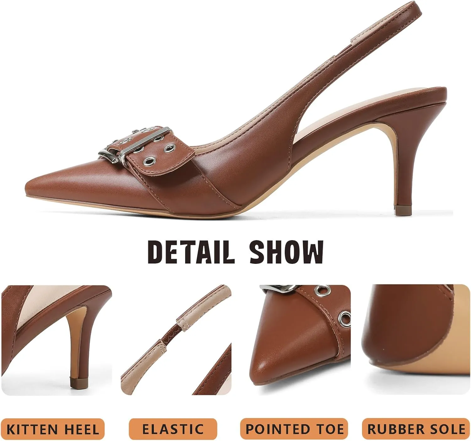Eteridrey Kitten Heels for Women Pointed Close Toe Elastic Slingback Heel Comfortable Sexy Pumps Party Office Dress Shoes