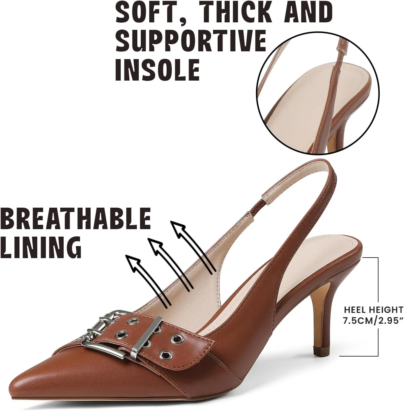 Eteridrey Kitten Heels for Women Pointed Close Toe Elastic Slingback Heel Comfortable Sexy Pumps Party Office Dress Shoes