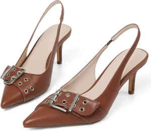 Eteridrey Kitten Heels for Women Pointed Close Toe Elastic Slingback Heel Comfortable Sexy Pumps Party Office Dress Shoes