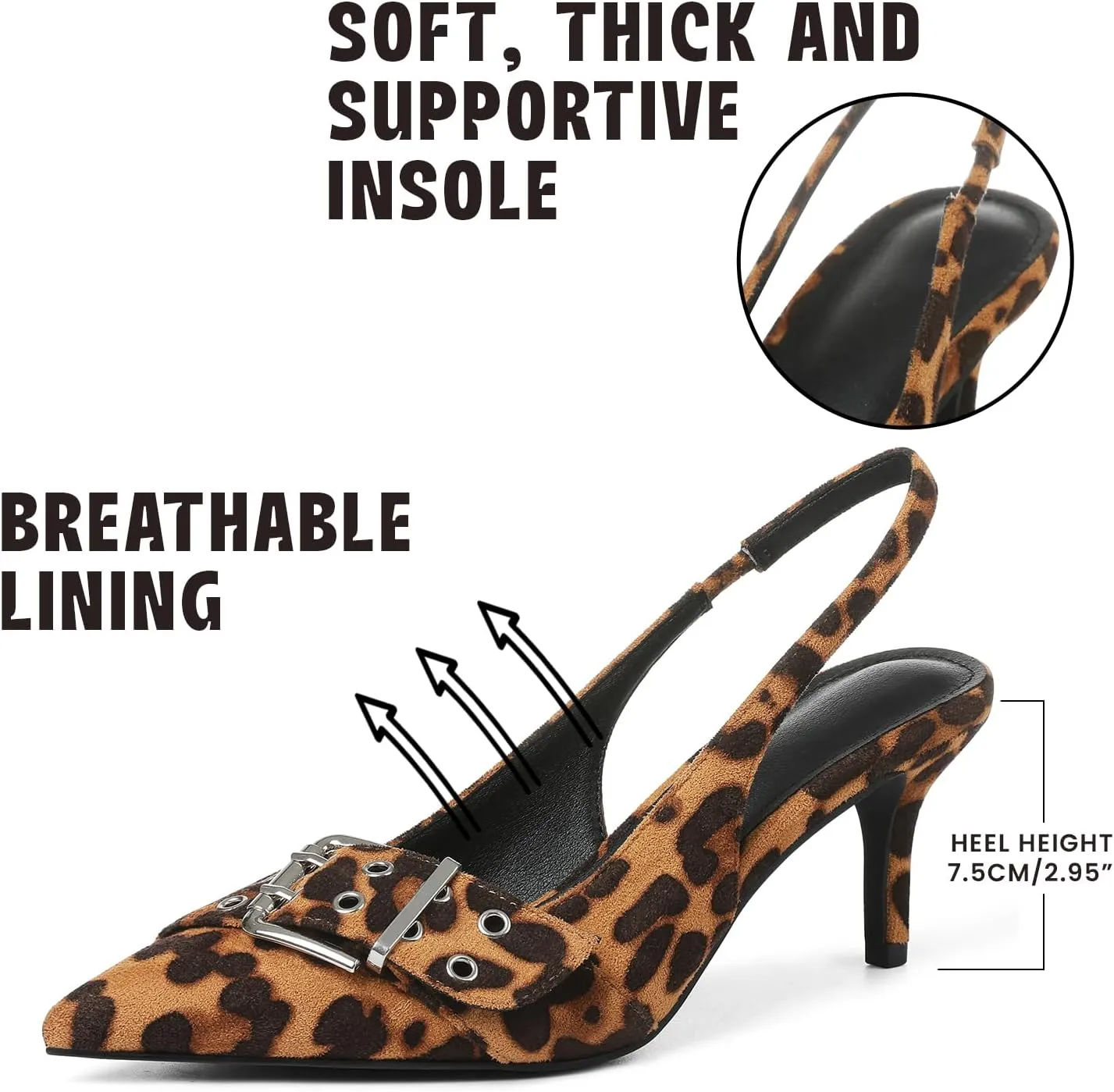 Eteridrey Kitten Heels for Women Pointed Close Toe Elastic Slingback Heel Comfortable Sexy Pumps Party Office Dress Shoes