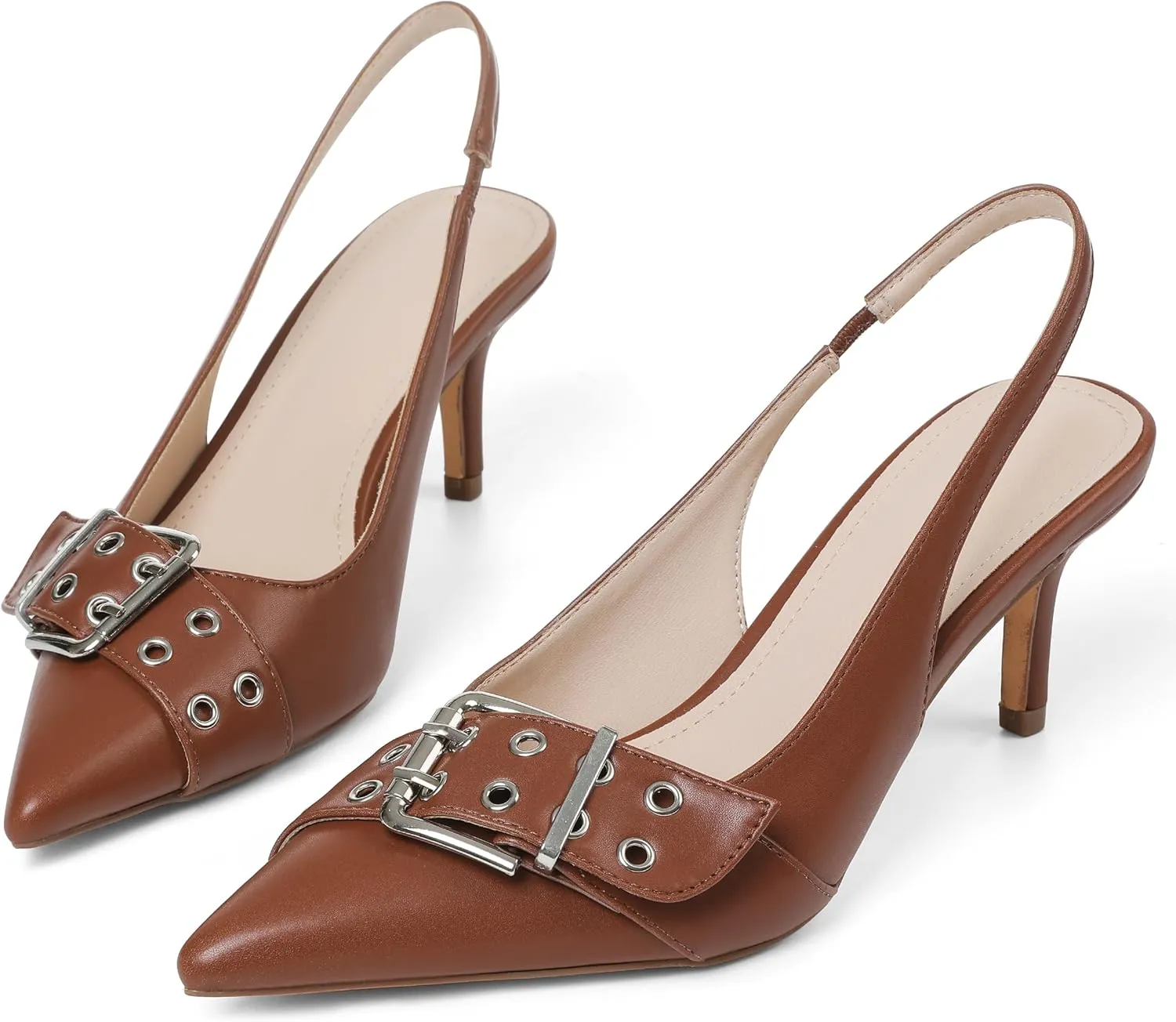 Eteridrey Kitten Heels for Women Pointed Close Toe Elastic Slingback Heel Comfortable Sexy Pumps Party Office Dress Shoes