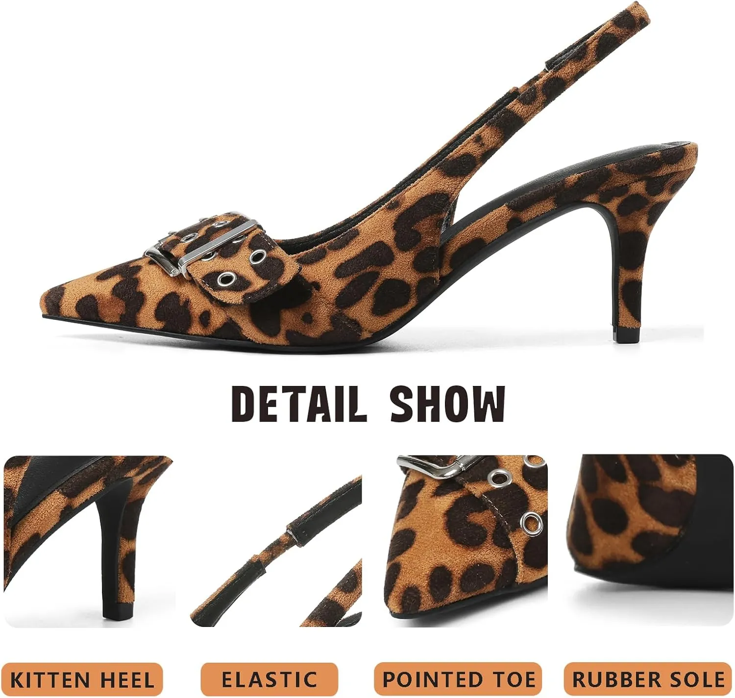 Eteridrey Kitten Heels for Women Pointed Close Toe Elastic Slingback Heel Comfortable Sexy Pumps Party Office Dress Shoes