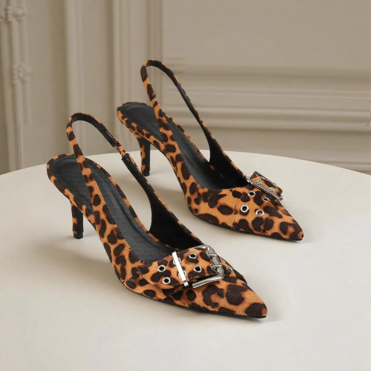 Eteridrey Kitten Heels for Women Pointed Close Toe Elastic Slingback Heel Comfortable Sexy Pumps Party Office Dress Shoes