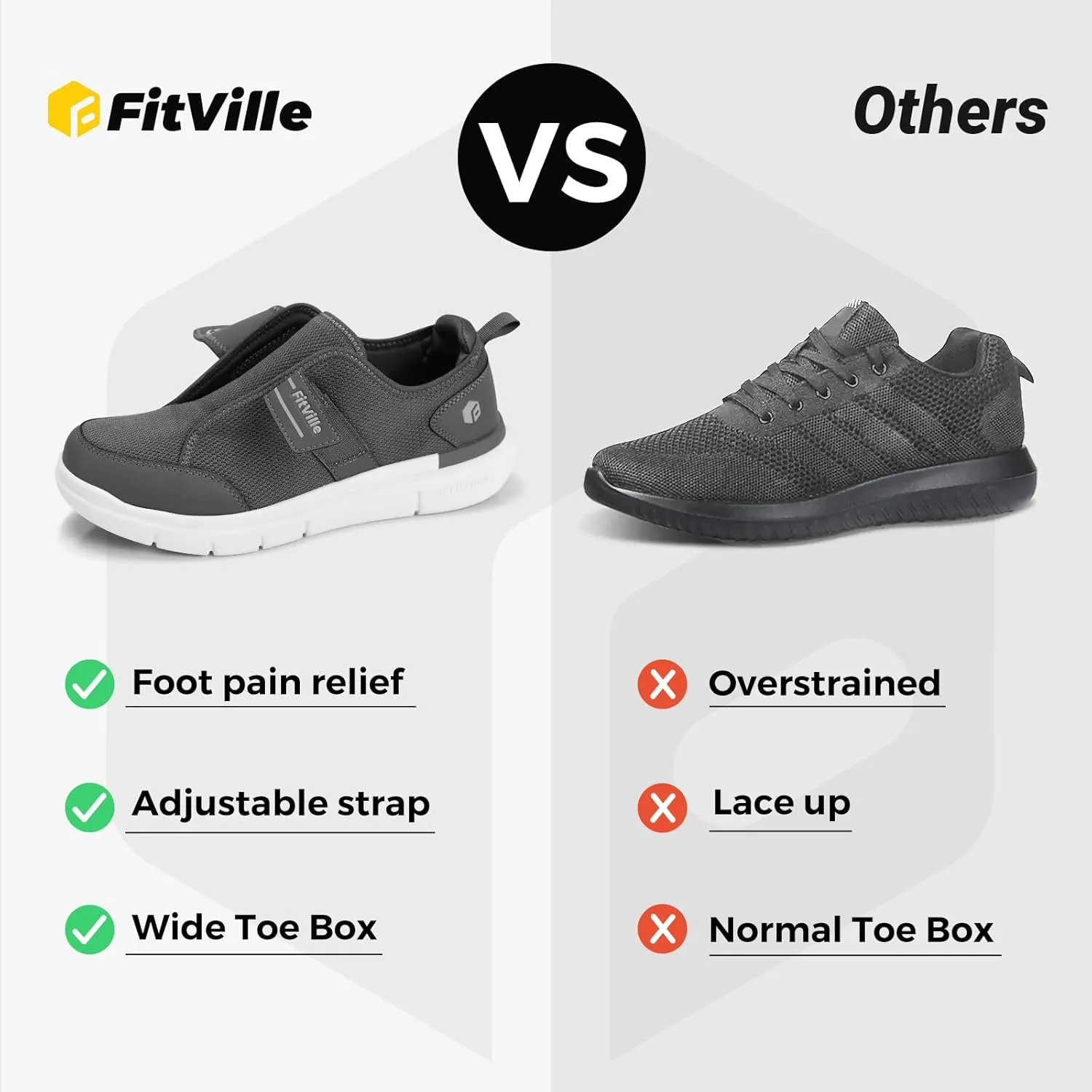 FitVille Diabetic Shoes for Men Extra Wide, Hook and Loop Walking Shoes for Elderly for Swollen Feet Foot Pain Relief Neuropathy - EasyTop V10