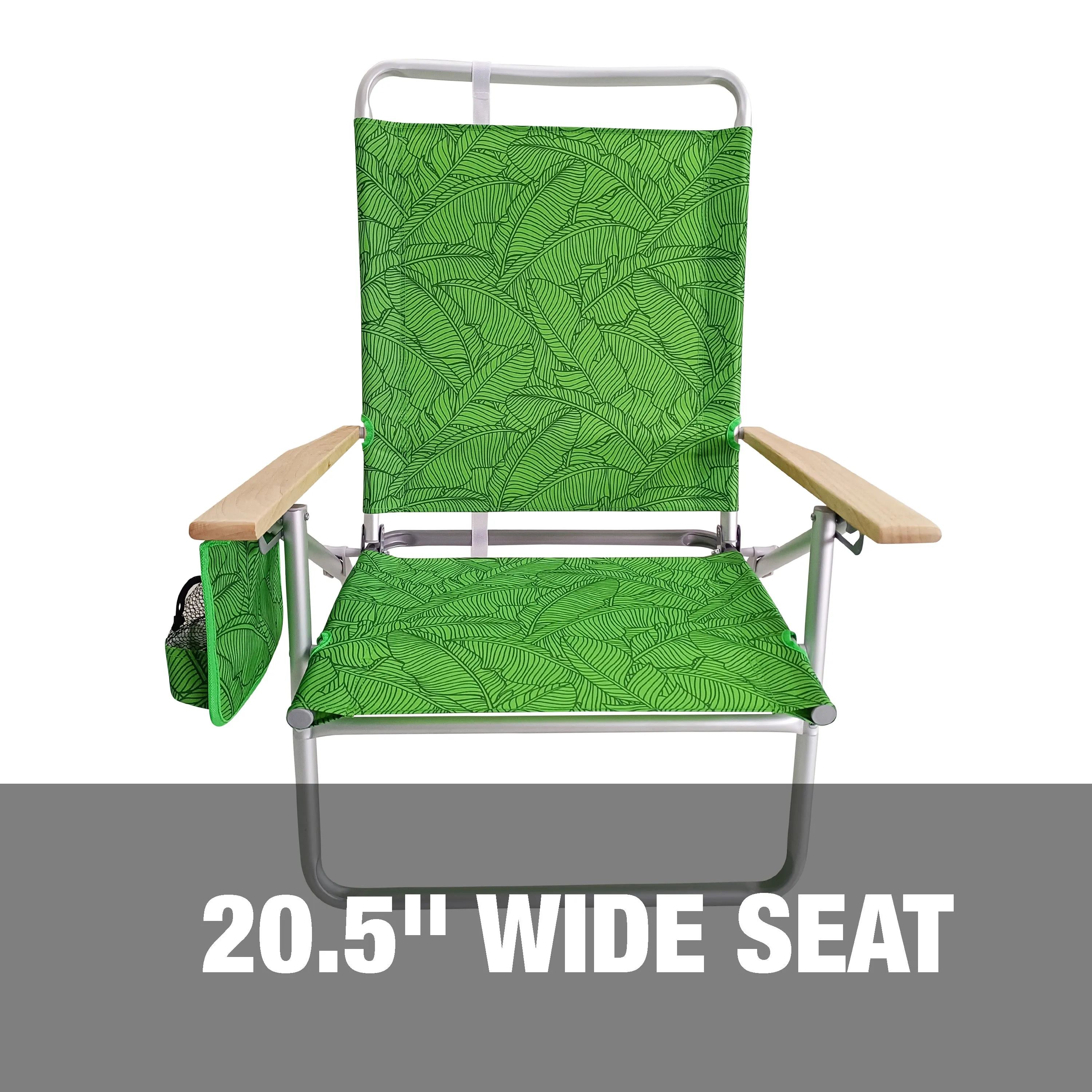 Foldable Beach Chair W/ Side Pocket | 3 Reclining Positions | Storage Pouch, Phone Holder, & Cup Holder Included | 275 Lb. Capacity