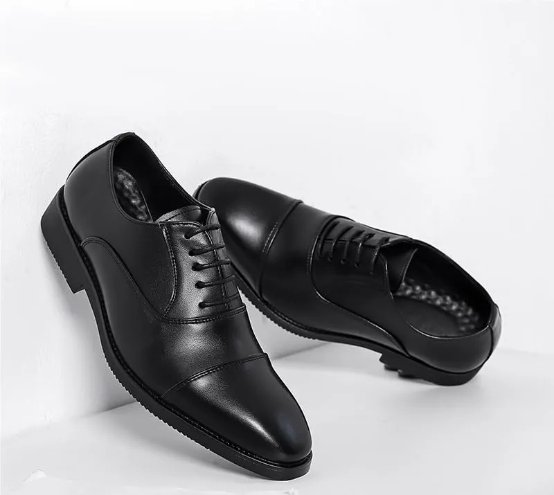 Formal Shoes for Men Lace Up Pointed Burnished Toe Vegan Leather Cap Toe Oxford Shoes Rubber Sole Non Slip Anti-Slip Slip Resistant Business