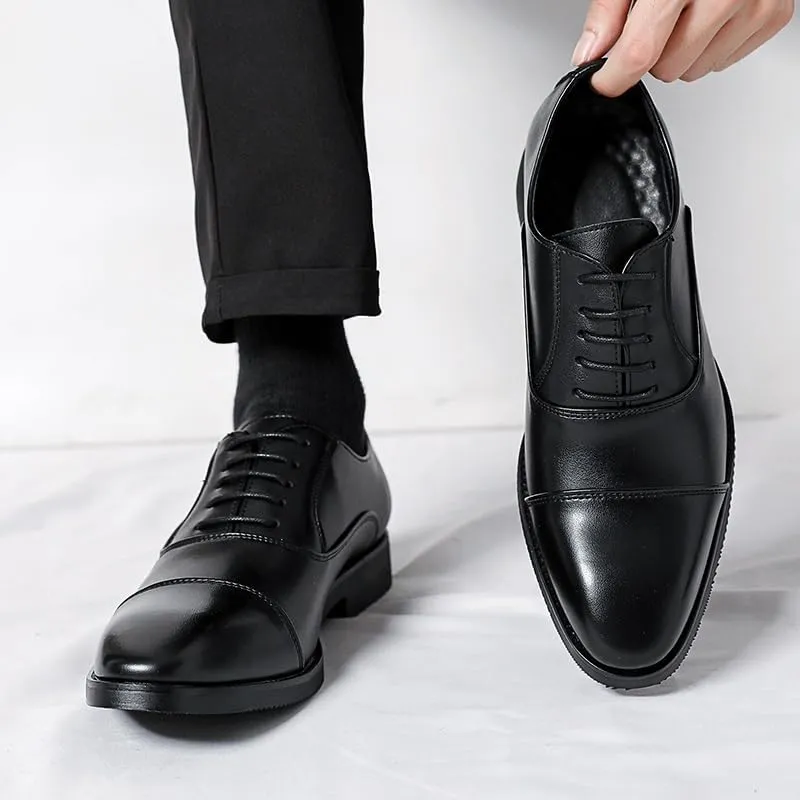 Formal Shoes for Men Lace Up Pointed Burnished Toe Vegan Leather Cap Toe Oxford Shoes Rubber Sole Non Slip Anti-Slip Slip Resistant Business