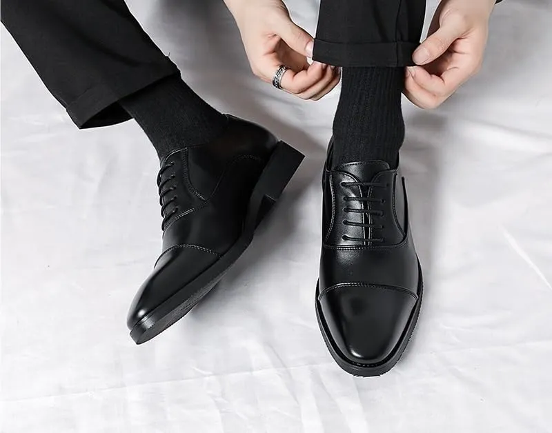 Formal Shoes for Men Lace Up Pointed Burnished Toe Vegan Leather Cap Toe Oxford Shoes Rubber Sole Non Slip Anti-Slip Slip Resistant Business