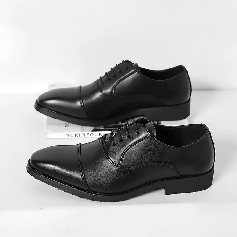 Formal Shoes for Men Lace Up Pointed Burnished Toe Vegan Leather Cap Toe Oxford Shoes Rubber Sole Non Slip Anti-Slip Slip Resistant Business