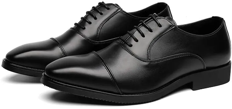 Formal Shoes for Men Lace Up Pointed Burnished Toe Vegan Leather Cap Toe Oxford Shoes Rubber Sole Non Slip Anti-Slip Slip Resistant Business