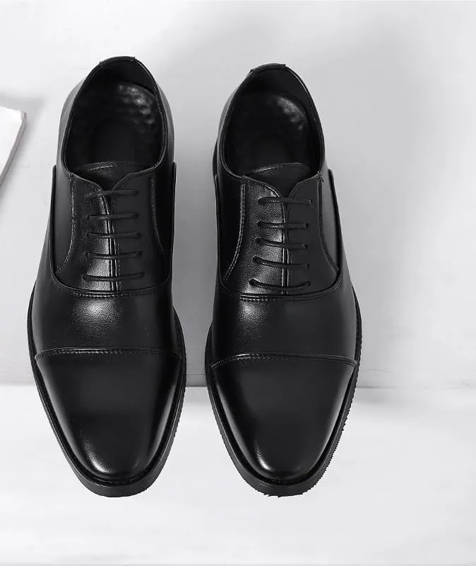Formal Shoes for Men Lace Up Pointed Burnished Toe Vegan Leather Cap Toe Oxford Shoes Rubber Sole Non Slip Anti-Slip Slip Resistant Business