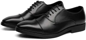 Formal Shoes for Men Lace Up Pointed Burnished Toe Vegan Leather Cap Toe Oxford Shoes Rubber Sole Non Slip Anti-Slip Slip Resistant Business