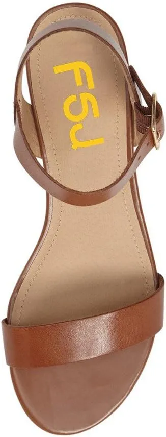 FSJ Women Casual Open Toe Block Low Heel Ankle Strap Sandals Comfort Summer Shoes Size 4-15 US