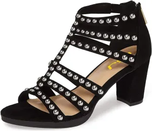 FSJ Women Chunky Mid High Heel Sandals Open Toe T-Strap Pumps Cutout Dress Party Prom Office Strappy Shoes Elastic Back Zipper Size 4-15 US