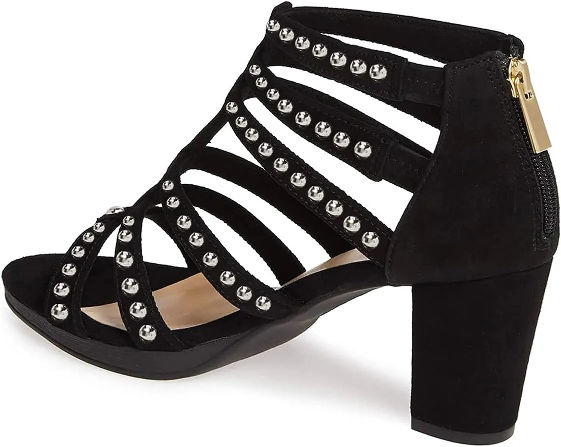 FSJ Women Chunky Mid High Heel Sandals Open Toe T-Strap Pumps Cutout Dress Party Prom Office Strappy Shoes Elastic Back Zipper Size 4-15 US