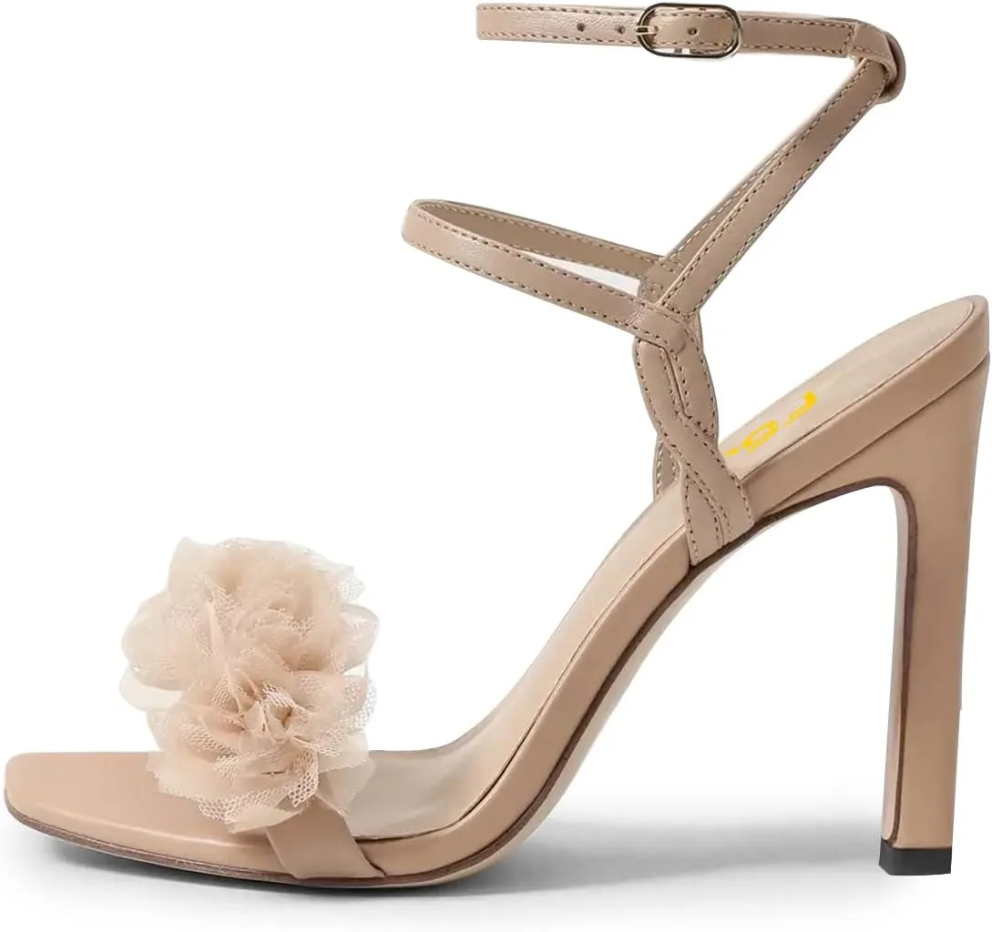FSJ Women Sexy Mesh Flower Open Toe Stiletto High Heel Sandals Ankle Strap Buckle Party Evening Dress Shoes Size 4-15 US
