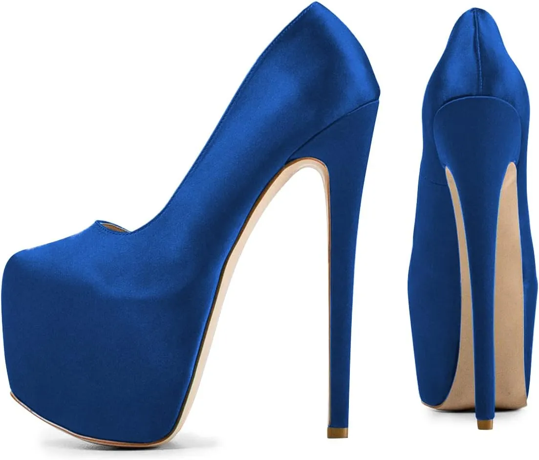 FSJ Women Sexy Round Toe Platform Pumps Stiletto High Heel Slip On Fashion Party Prom Dress Office Formal Shoes Size 4-15 US