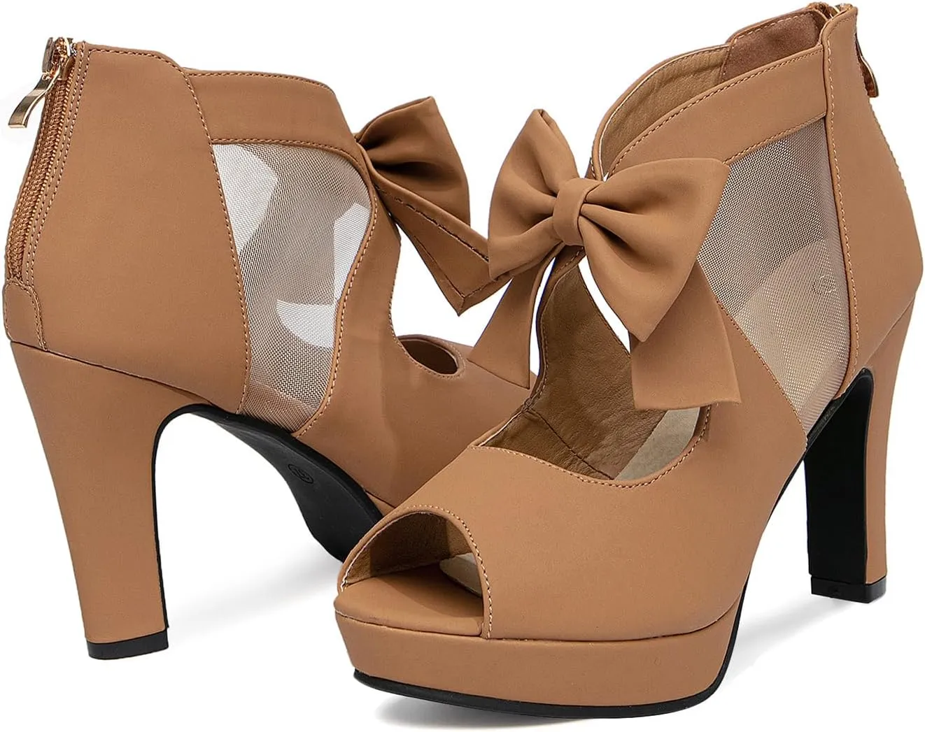 GATUXUS Open Toe Women Platform High Heel Shoes Bows Strappy Sandals