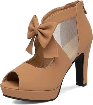 GATUXUS Open Toe Women Platform High Heel Shoes Bows Strappy Sandals