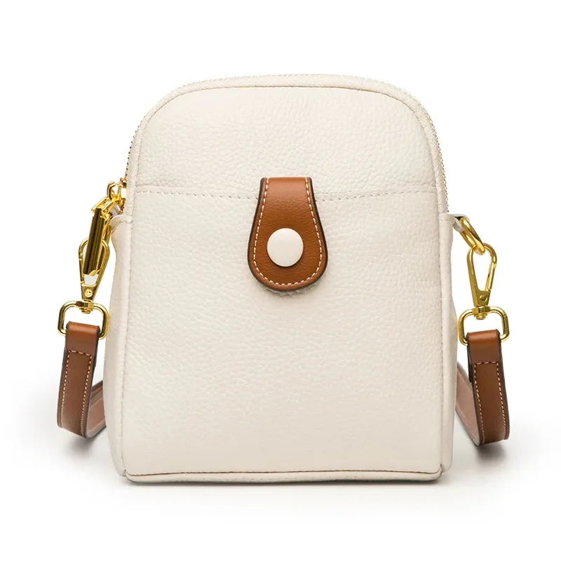 Genuine Leather Solid Colour 3-Layered Shoulder Bag for Women.