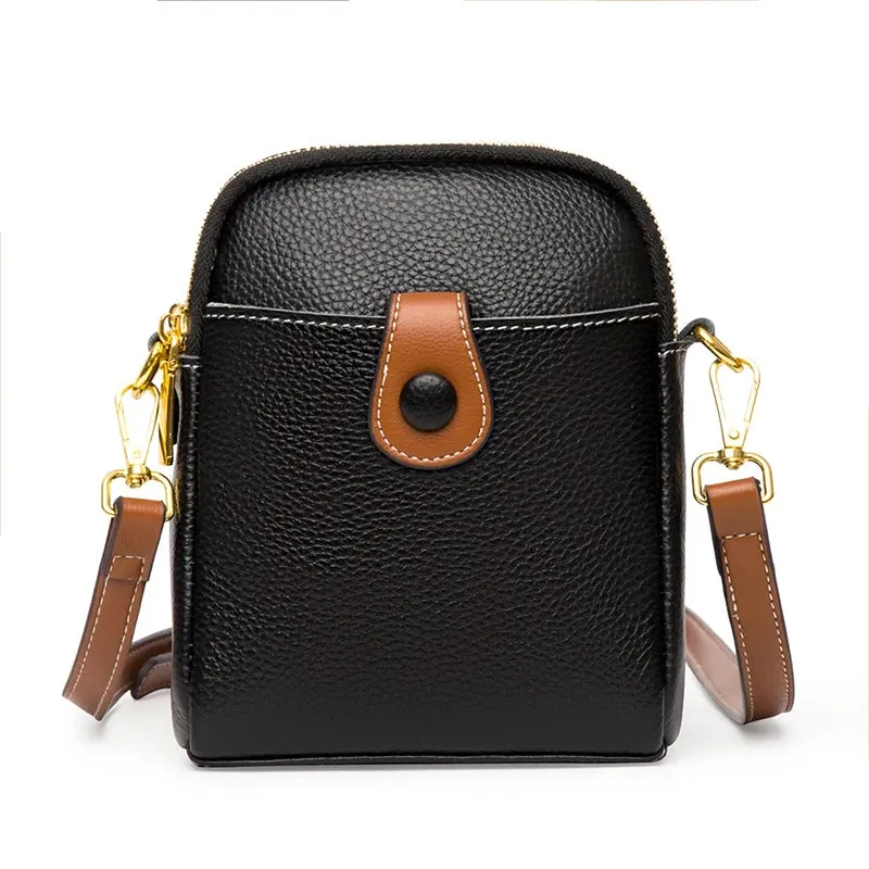 Genuine Leather Solid Colour 3-Layered Shoulder Bag for Women.