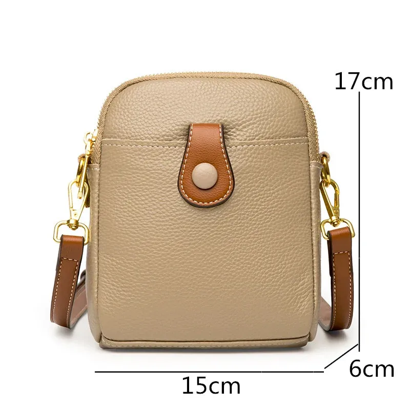 Genuine Leather Solid Colour 3-Layered Shoulder Bag for Women.