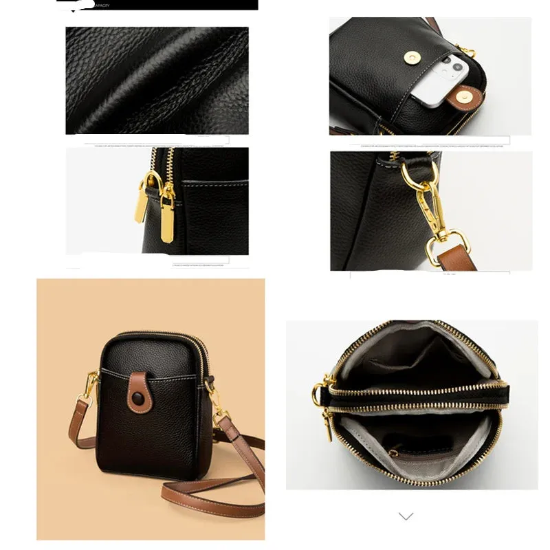Genuine Leather Solid Colour 3-Layered Shoulder Bag for Women.