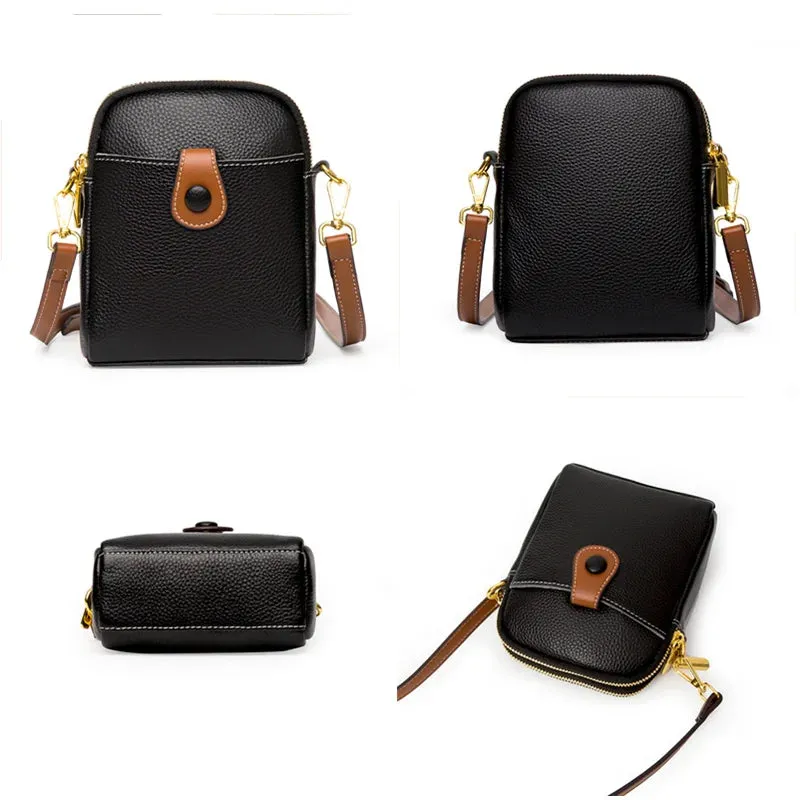 Genuine Leather Solid Colour 3-Layered Shoulder Bag for Women.