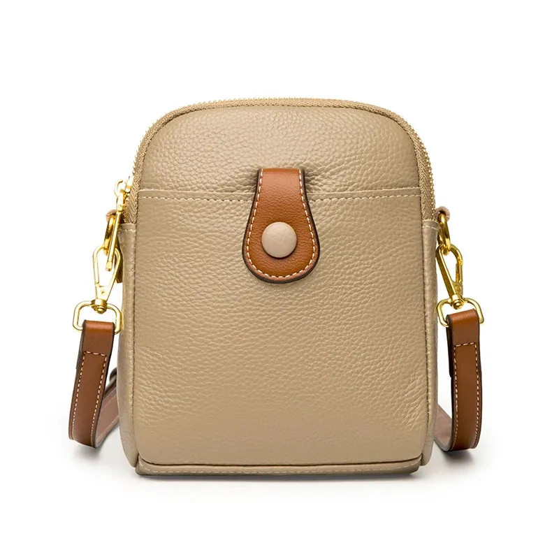 Genuine Leather Solid Colour 3-Layered Shoulder Bag for Women.