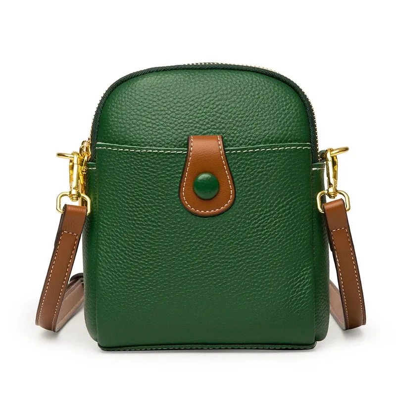 Genuine Leather Solid Colour 3-Layered Shoulder Bag for Women.