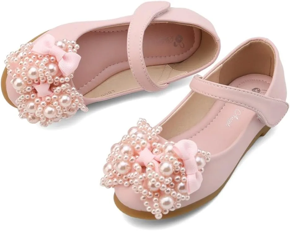 Girls Sparkle Mary Jane Ballerina Flat Glitter Low Heel School Princess Wedding Flower Dress Shoes for Toddler/Little Kid/Big Kid