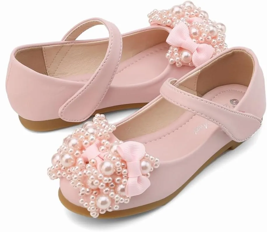 Girls Sparkle Mary Jane Ballerina Flat Glitter Low Heel School Princess Wedding Flower Dress Shoes for Toddler/Little Kid/Big Kid