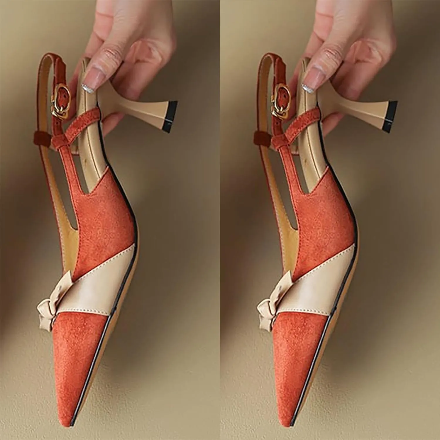 heelchic Closed Toe Slingback Kitten Heels for Women, Women's Pointed Toe Bow Low Pump Shoes, Sexy Comfortable Wedding Party Casual Dress Shoes