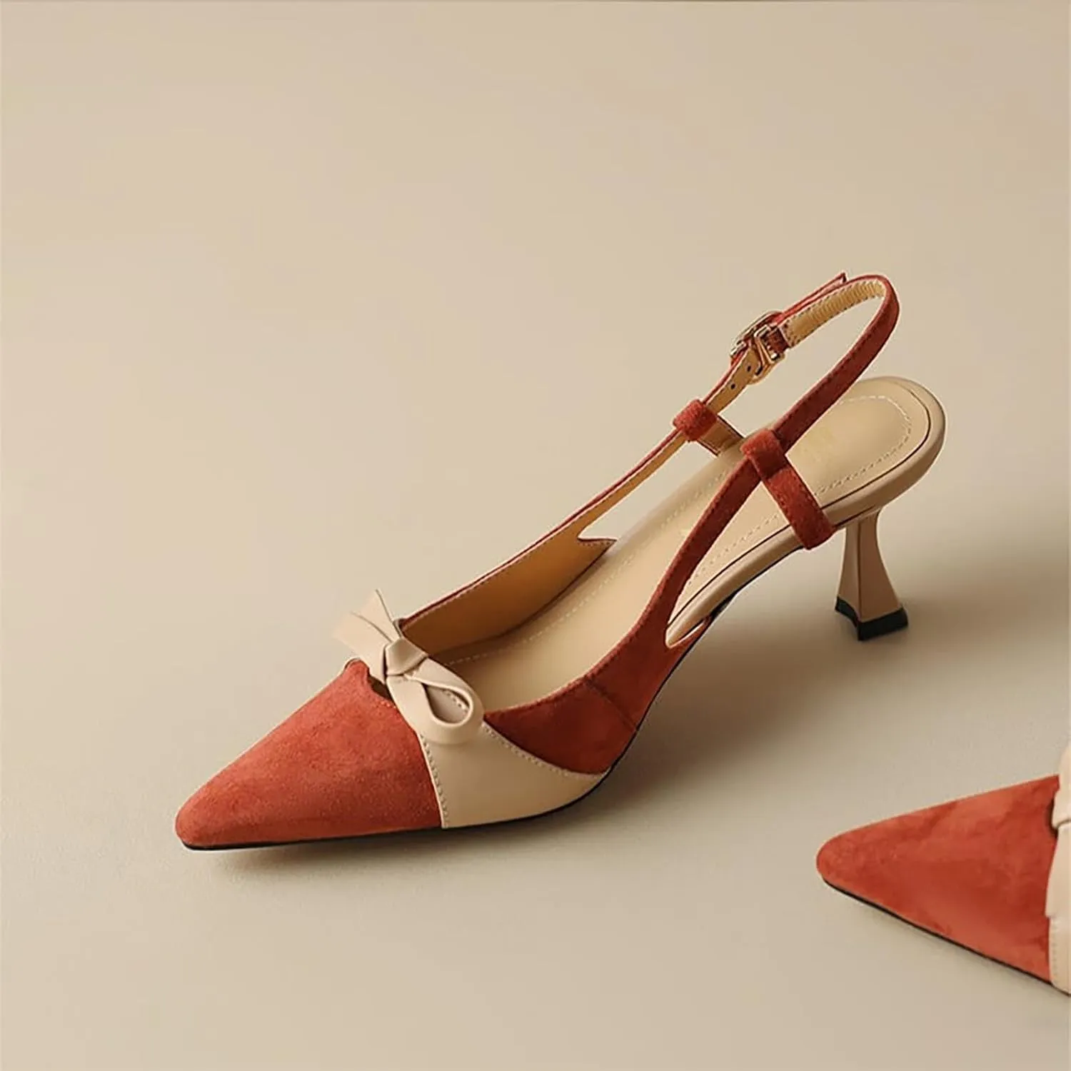 heelchic Closed Toe Slingback Kitten Heels for Women, Women's Pointed Toe Bow Low Pump Shoes, Sexy Comfortable Wedding Party Casual Dress Shoes