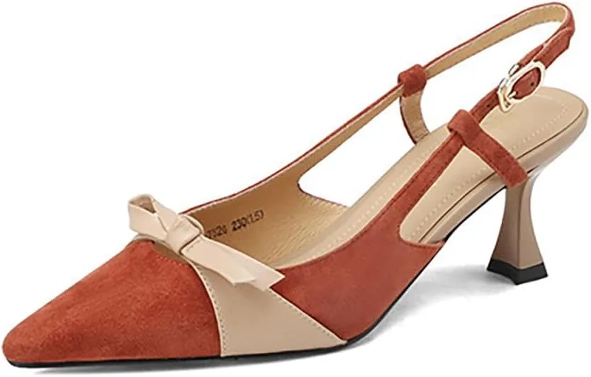 heelchic Closed Toe Slingback Kitten Heels for Women, Women's Pointed Toe Bow Low Pump Shoes, Sexy Comfortable Wedding Party Casual Dress Shoes