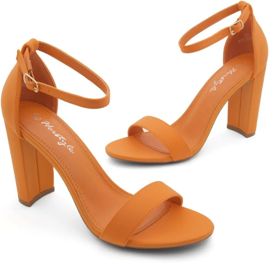 Herstyle Womens Chunky Block Heels  Open Toe Ankle Strap Sandals, 3.75 Inch High Heels for Wedding, Party & Dressy Occasions  Comfortable Strappy Dress Shoes